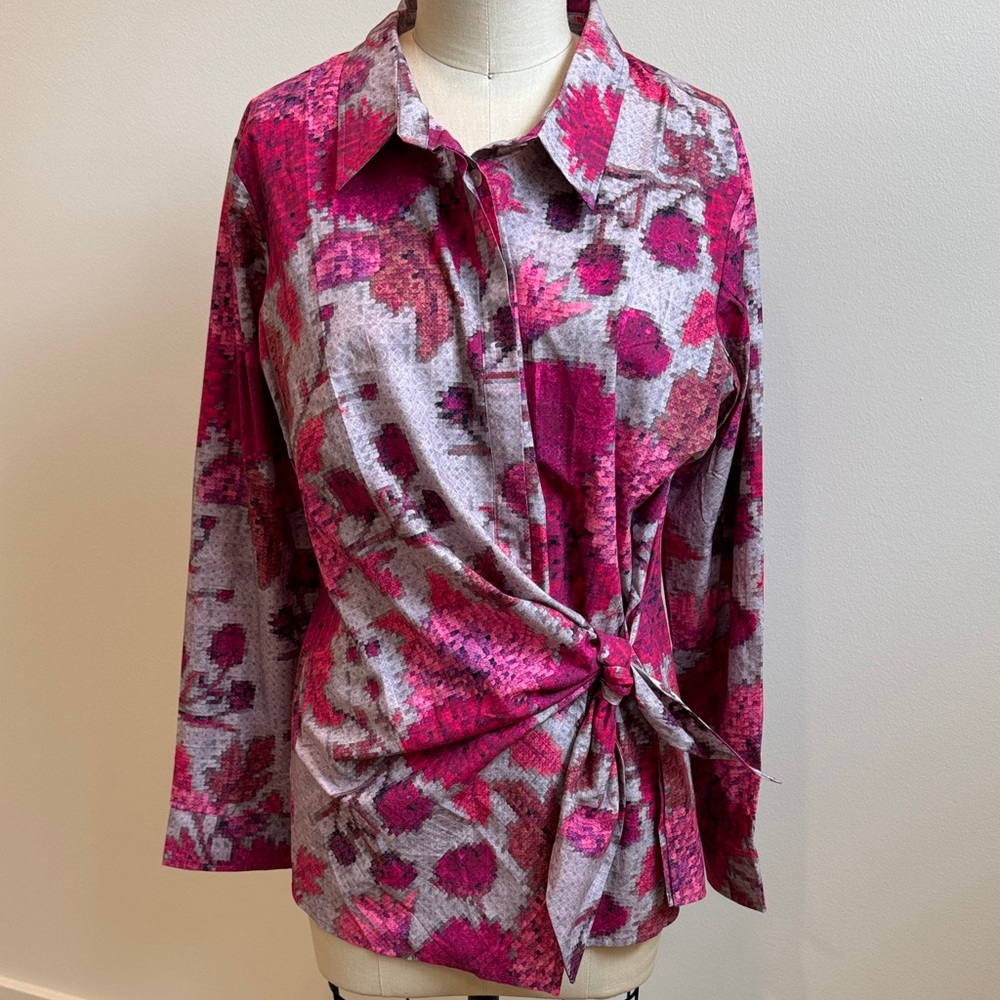 AP.NY Floral Button Down Side Tie Blouse